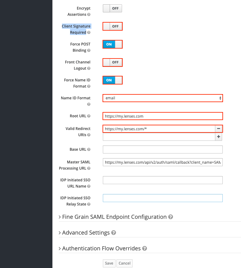 Keycloak SAML settings 2