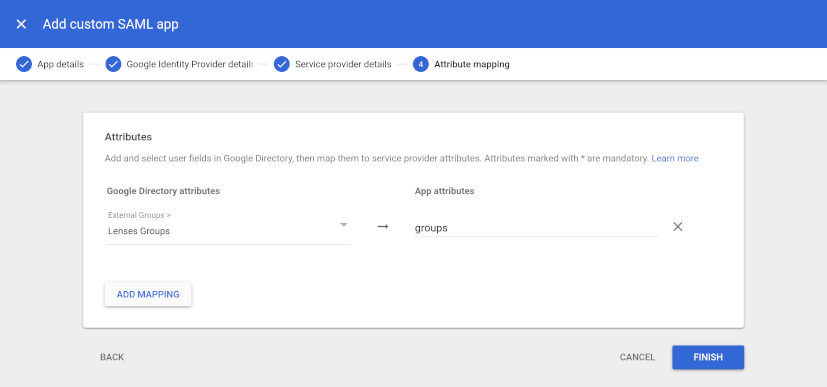 Google SAML Attribute Mapping