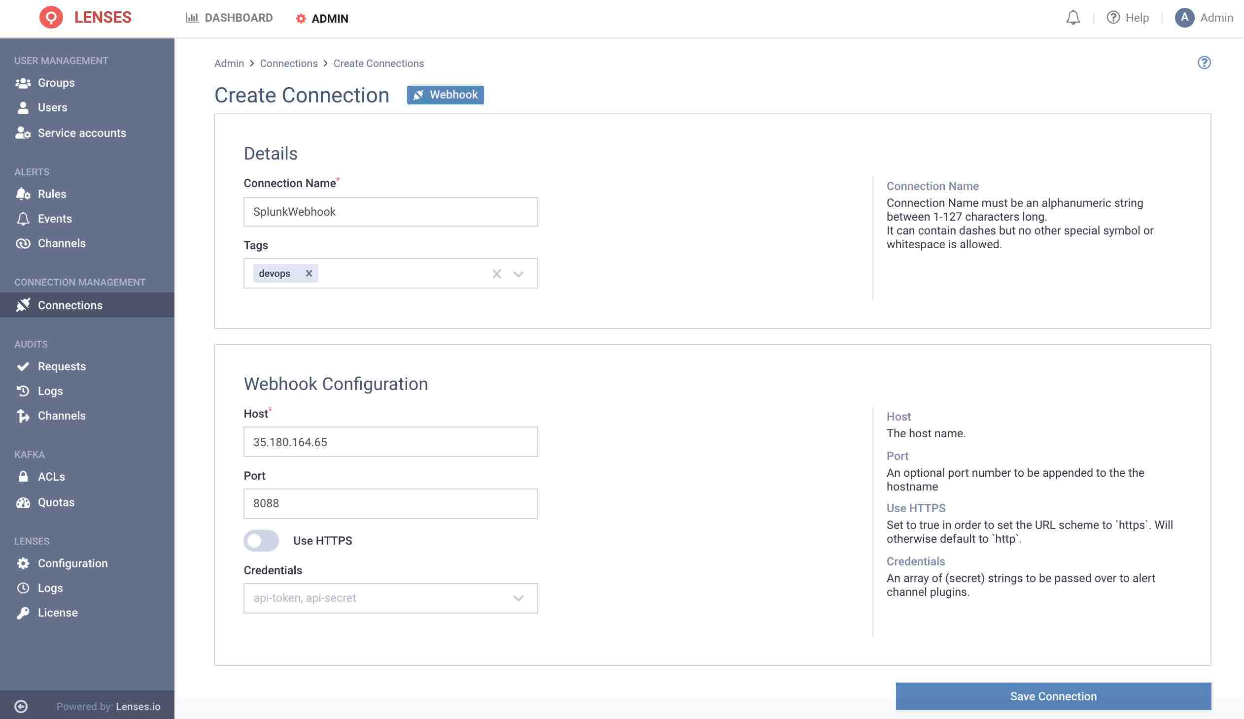 Webhook Splunk Connection