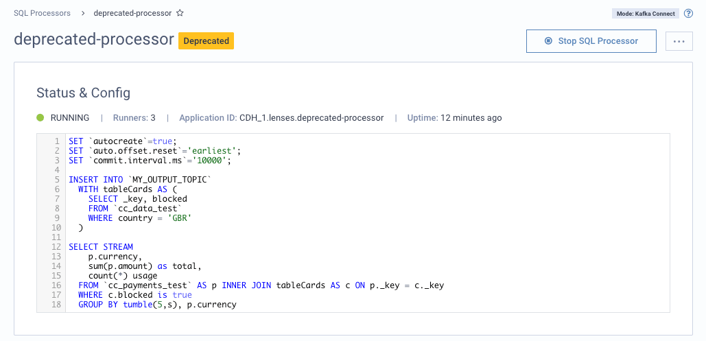 Deprecated processors details