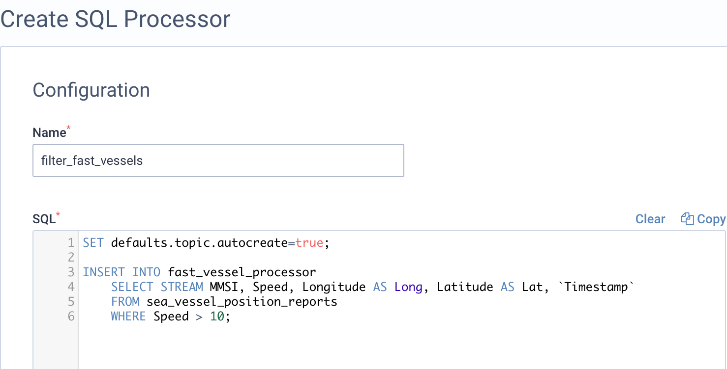 SQL processor create inproc