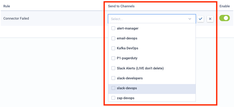 alert channels select to Lenses.io