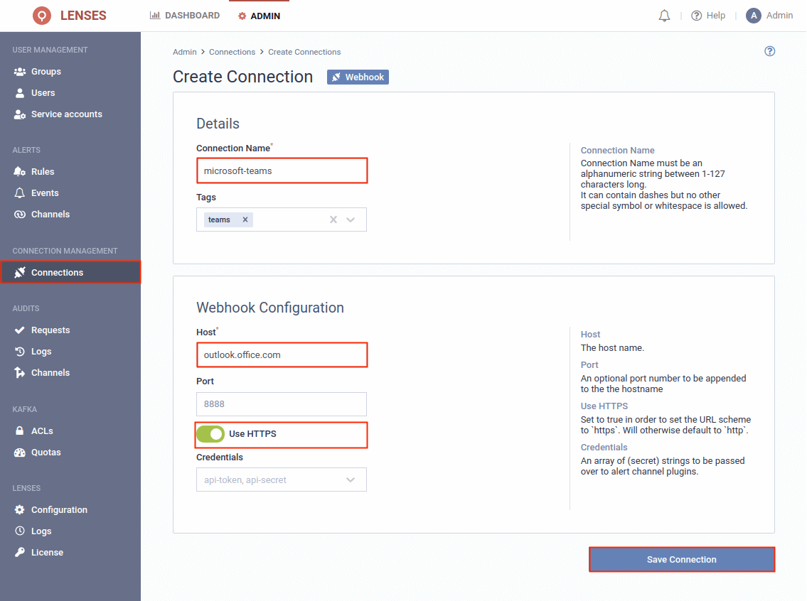 Webhook Connection Configuration