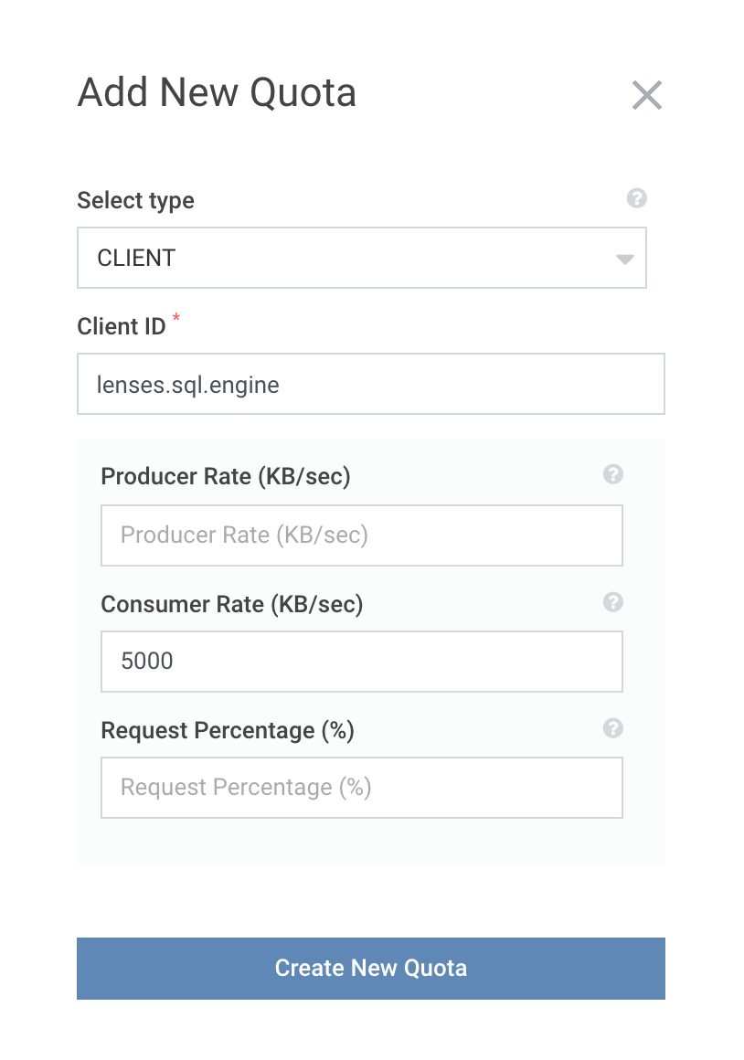 Kafka Quotas to control network I/O of Kafka SQL queries