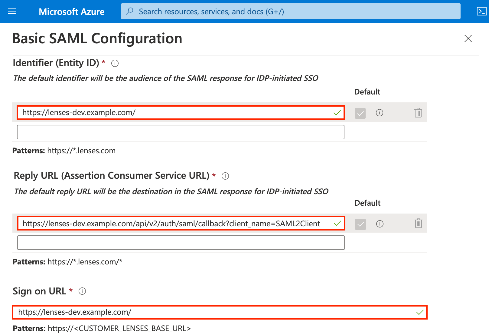 Azure configure SAML