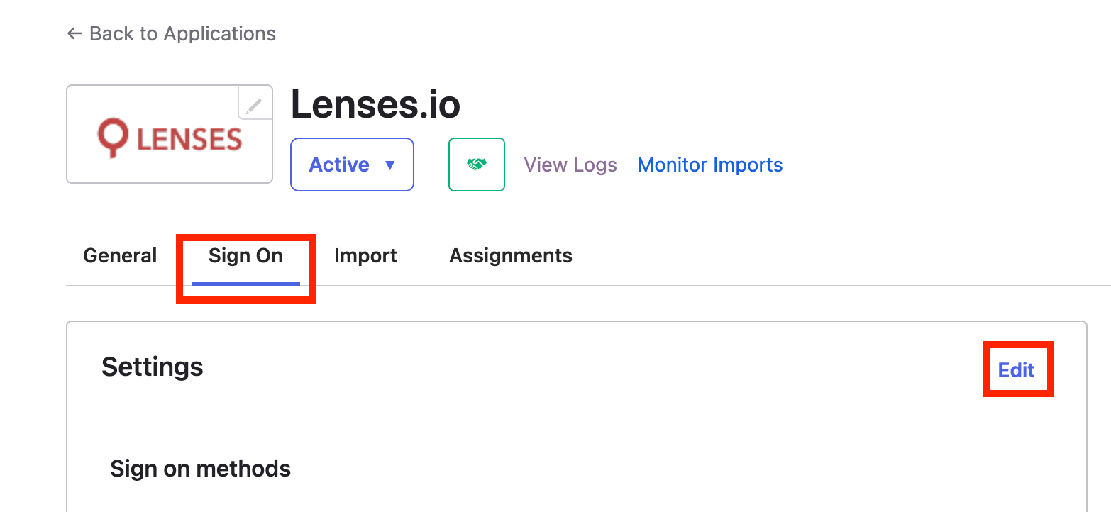 Okta Lenses settings