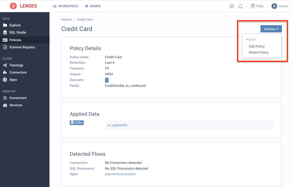 Data Policies Edit and Delete