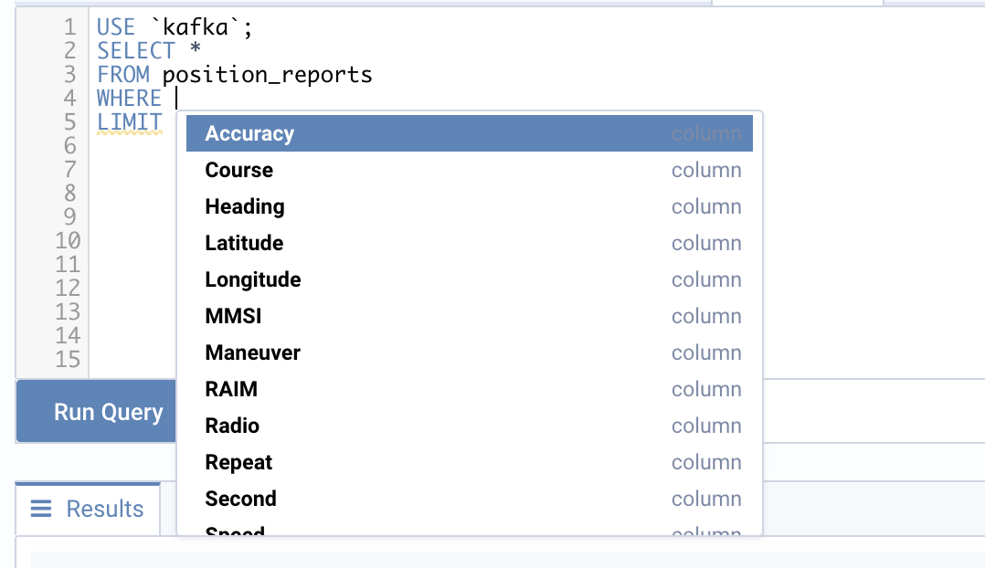 Lenses SQL studio autocomplete