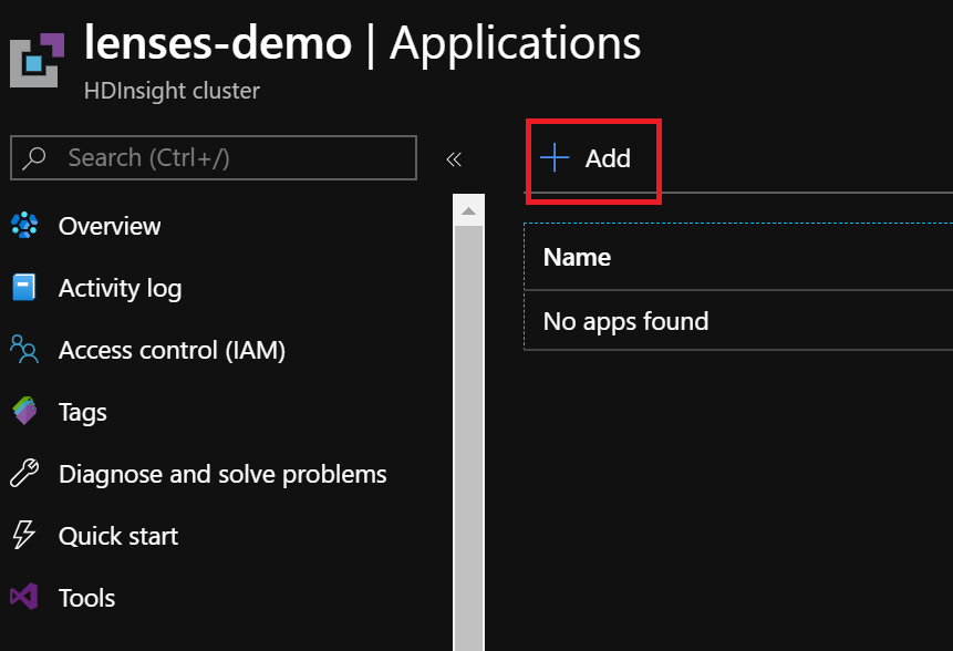 HDInsight add new application