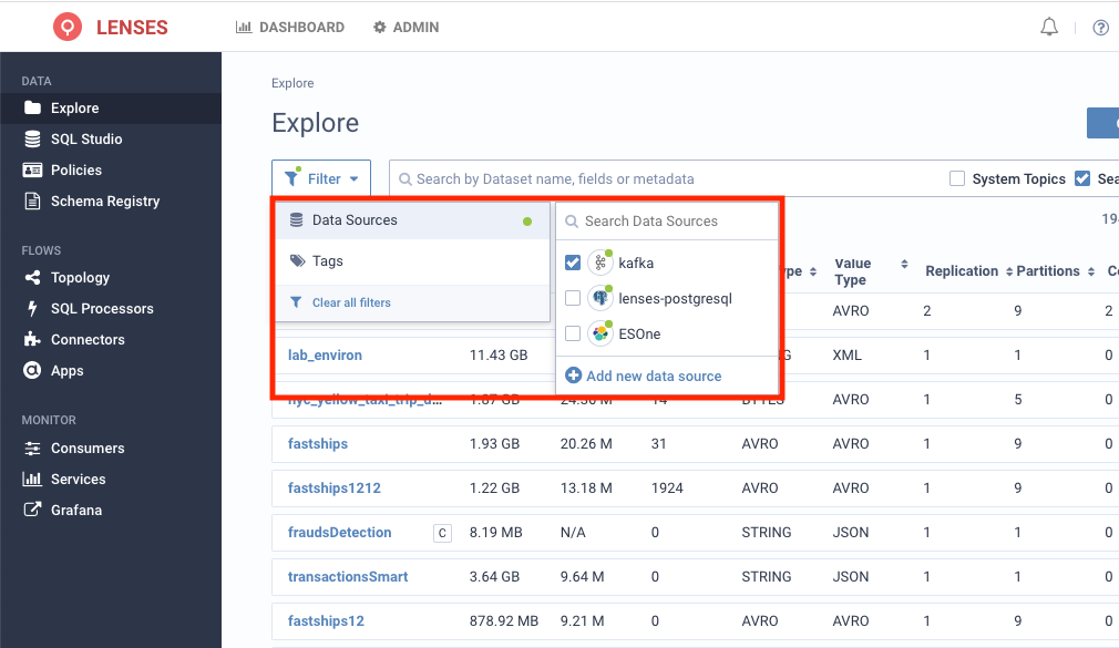 data sources to Lenses.io