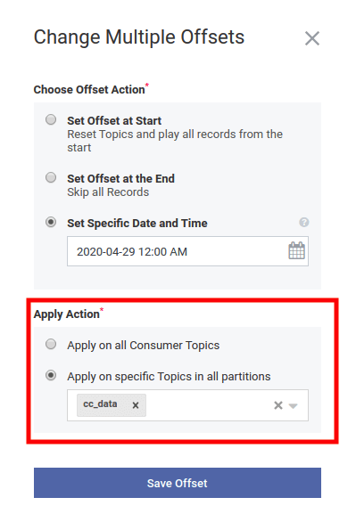 Change multiple offset modal