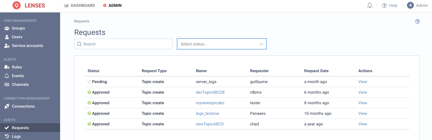 approval requests namespaces to Lenses.io