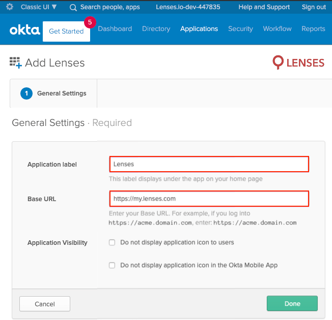 Okta general settings Kafka